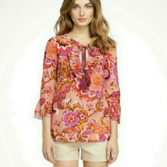 Tory Burch Gwenna Tassel Tie Floral Blouse - Picture 1 of 10